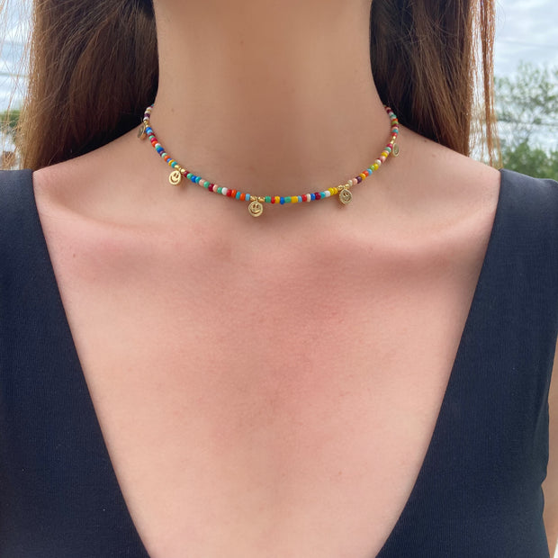 Trendy Light Color Mixed Beads Smile Face Choker Yellow Positive Hint Lucky Beads  Necklace for Women 2019 Office Daily Jewelry - AliExpress