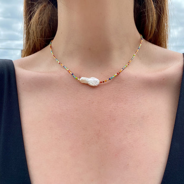 Rainbow Baroque Pearl Necklace - essentialsjewels.com