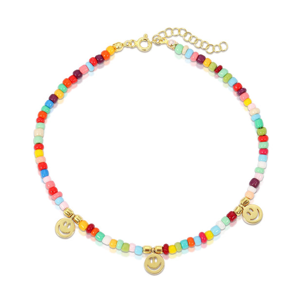 Rainbow Smiley Face Beaded Anklet - essentialsjewels.com