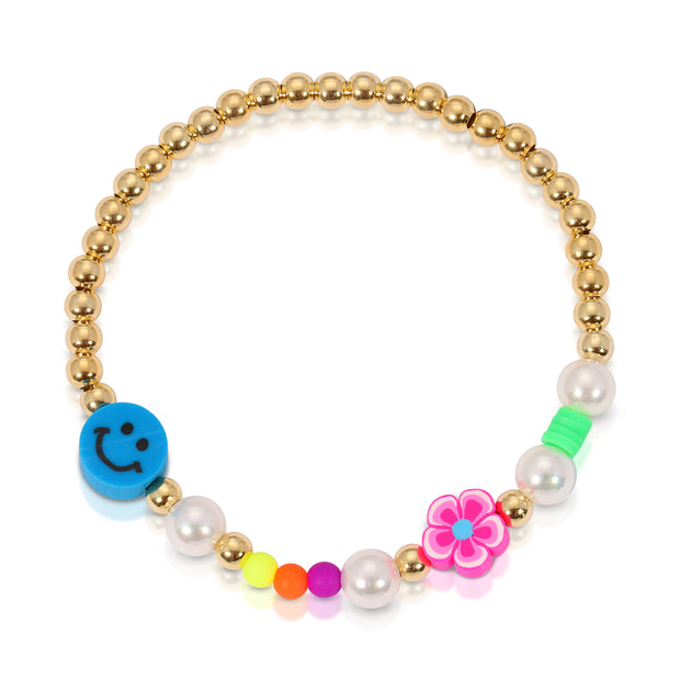 Smiley Face Gold Bead Bracelet - essentialsjewels.com