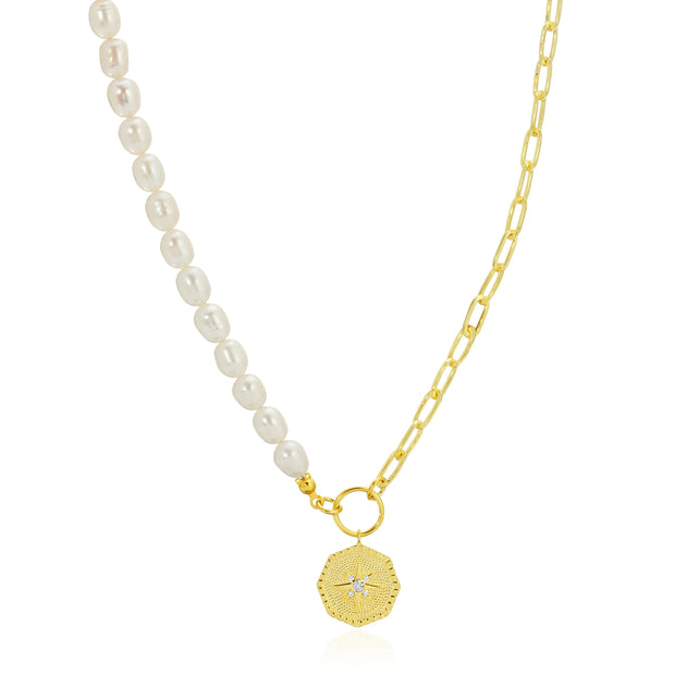 Pearl Link Coin Necklace - essentialsjewels.com