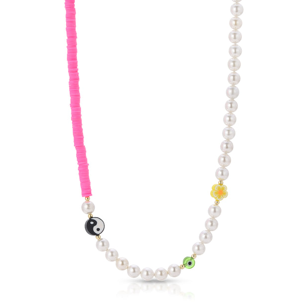 Pearl X Yin Yang Bead Necklace - essentialsjewels.com