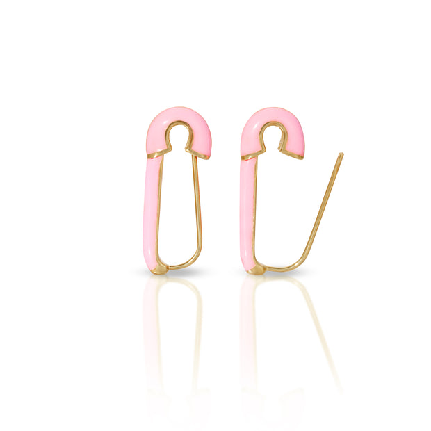 Gold Color Safety Pin With CZ Stud Earrings Stainless Steel Women Earrings