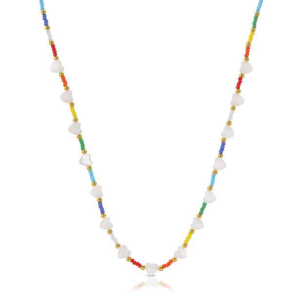 Heart X Rainbow bead Necklace - ESSENTIALS JEWELS
