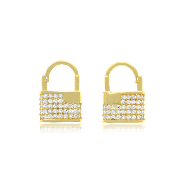 Pave Lock Huggie Earrings - essentialsjewels.com
